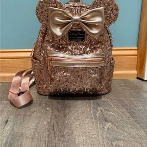 Loungefly Rose Gold Sequin Mini Backpack with Bow Ears